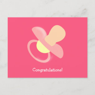 Pink Baby Pacifier Congratulations Custom Postcard