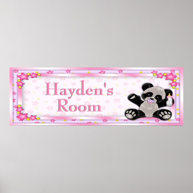 Pink Baby Panda Customizable Room Name Poster (Front)