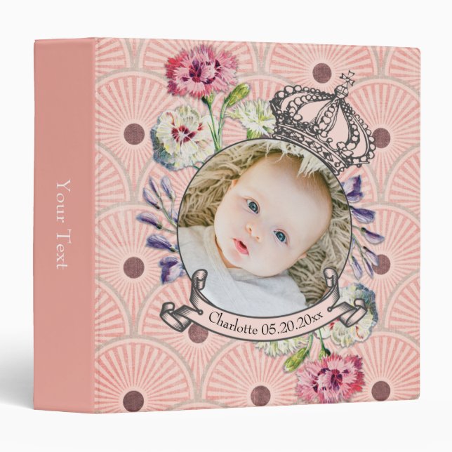 Pink Baby Photo Ephemera Pretty Princess Custom Binder (Front/Spine)