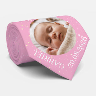 Pink Baby Photo Name Year Dad Keepsake Tie