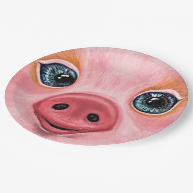 Pink Baby Piglet Funny Paper Plates Smile (Angled)