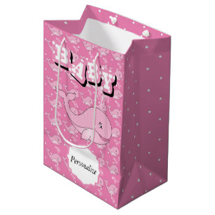 Pink Baby Polka Dotted Whale Medium Gift Bag