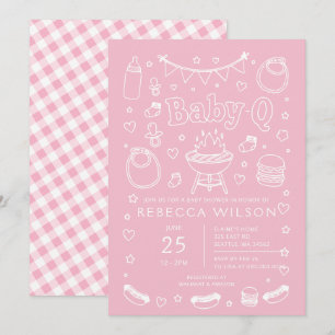Pink Baby Q Bbq Grill Girl Baby Shower  Invitation