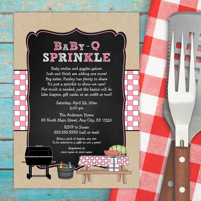 Pink Baby Q Sprinkle, BBQ Baby Shower, girl baby-q Invitation (Creator Uploaded)