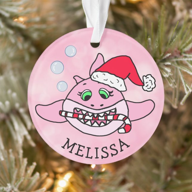 Pink Baby Shark Christmas Personalized Ornament (Tree)