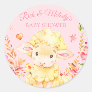 Pink Baby Sheep / Lamb Pink Girl's Baby Shower Classic Round Sticker