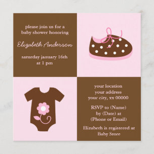 Pink Baby Shoes and Outfit Baby Shower Invitation