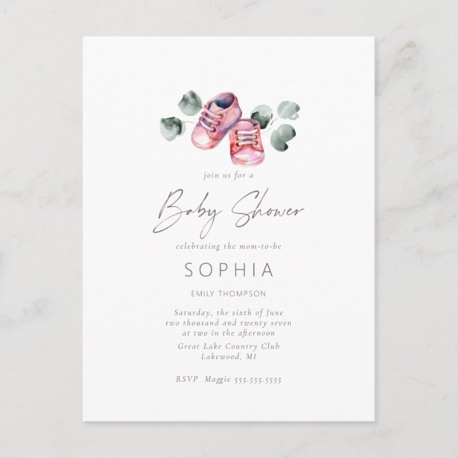 Pink baby shoes delicate Baby Shower Postcard (Front)
