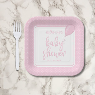 Pink Baby Shower Baby Girl Polka Dot Paper Plate
