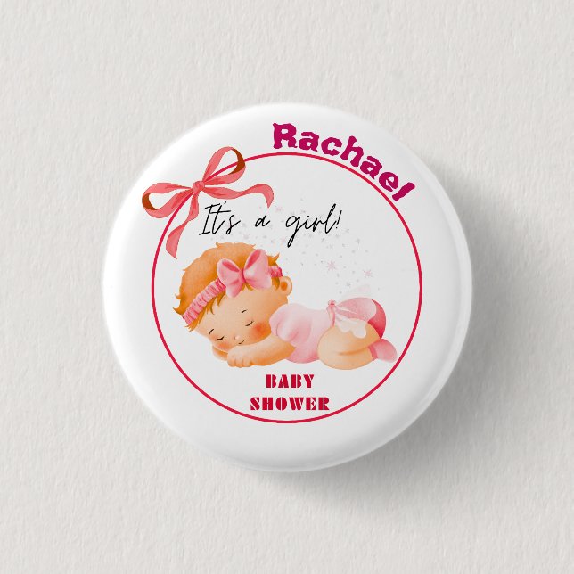 Pink Baby Shower, Baby Girl Shower 1 Inch Round Button (Front)