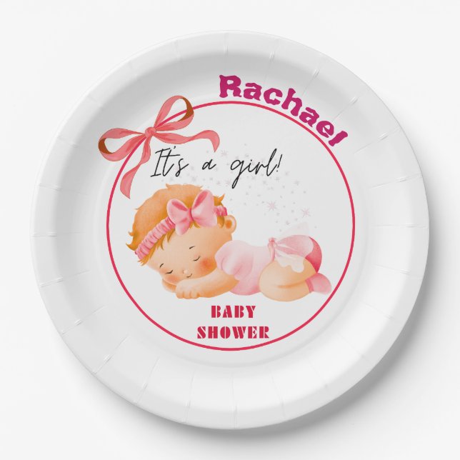 Pink Baby Shower, Baby Girl Shower Paper Plate (Front)