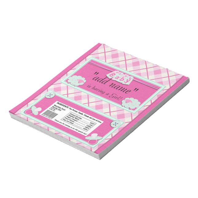Pink Baby Shower Candy Bar Wrapper Party Favor Notepad (Rotated)
