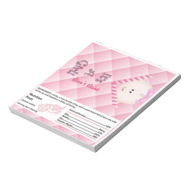 Pink Baby Shower Candy Bar Wrapper Party Favours Notepad (Rotated)