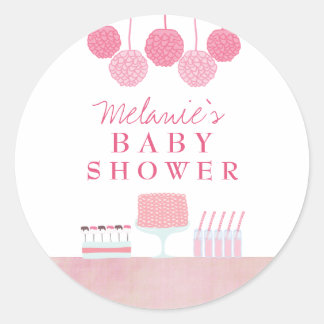 Pink Baby Shower Dessert Table Tag Label Sticker