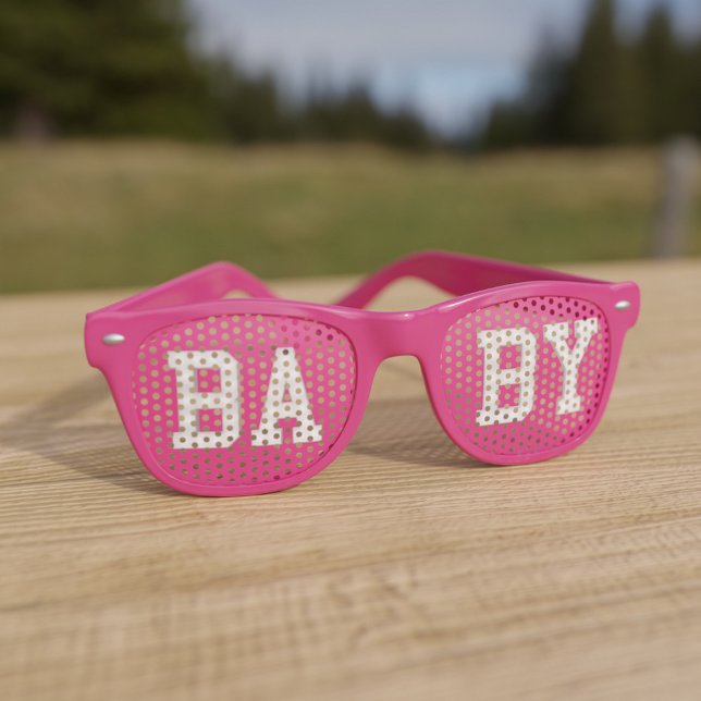 Pink Baby Shower Gender Reveal Retro Sunglasses (Fun party shades for your pink baby shower or gender reveal)