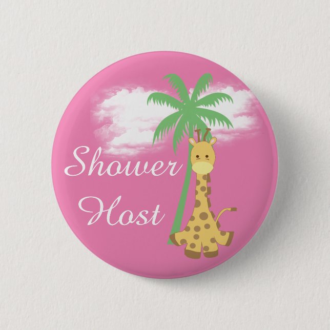 Pink baby shower host giraffe badges 2 inch round button (Front)