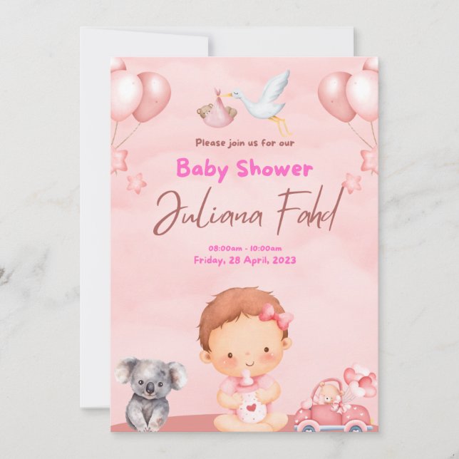 Pink Baby Shower Invitation for Girls – Cute and  (Front)