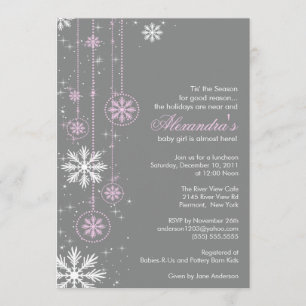 Pink Baby Shower Invitation Winter Snowflakes