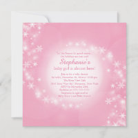 Pink Baby Shower Invitation Winter Snowflakes