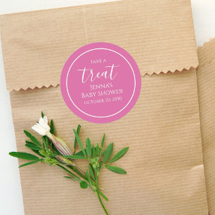 Pink Baby Shower Minimalist Calligraphy Script Classic Round Sticker