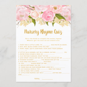 Pink Baby shower Nursery Rhyme Quiz Cartes de jeu
