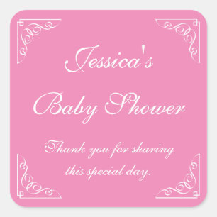 Pink baby shower party favour stickers   Square