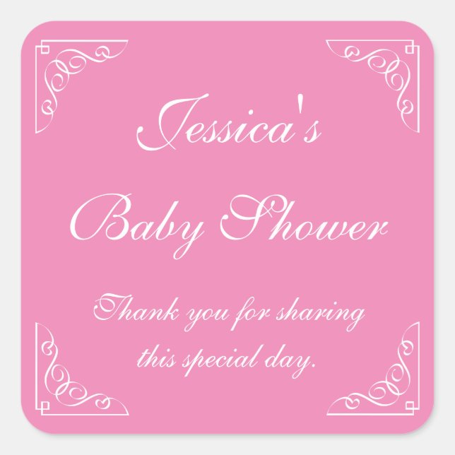Pink baby shower party favour stickers | Square (Front)