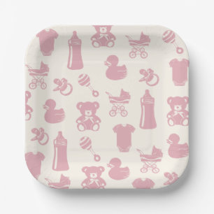 Pink Baby Shower Pattern Paper Plate