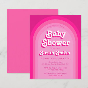 Pink Baby Shower Retro Arch Budget Girl Invitation
