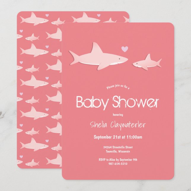 Pink Baby Shower Shark Animal Invitation (Front/Back)