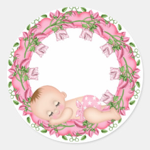 Pink Baby Shower Sticker with Baby floral