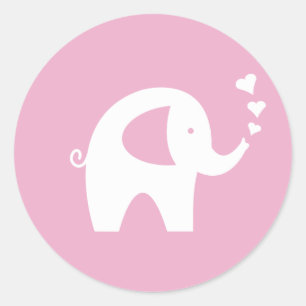 Pink baby shower stickers with cute elephant