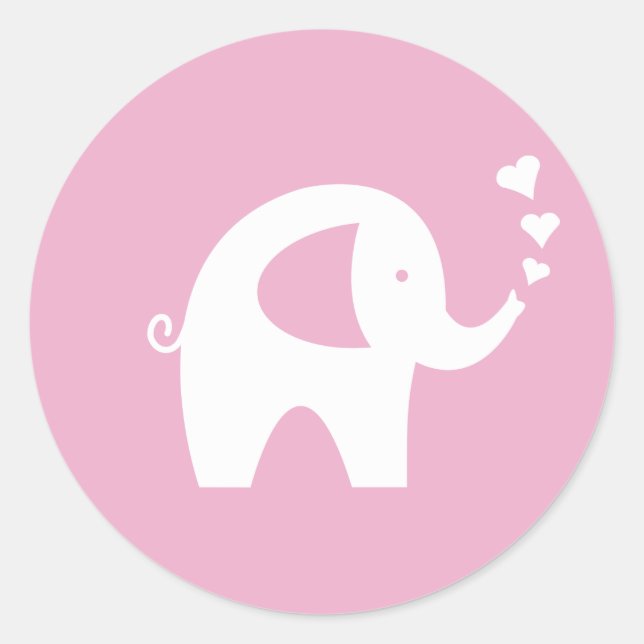 Pink baby shower stickers with cute elephant (Front)