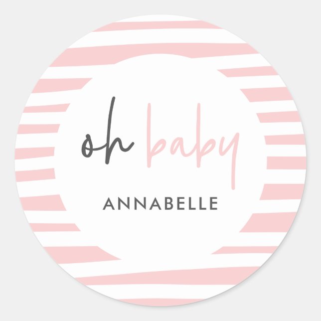 pink baby shower typography modern party favour classic round sticker (Front)
