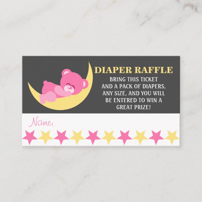 Pink Baby Sleeping Girl Bear Diaper Raffle Tickets Enclosure Card (Front)