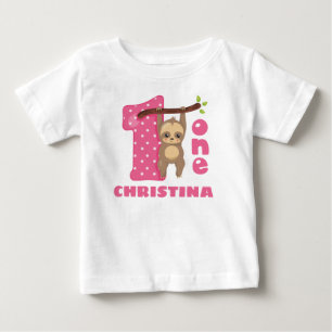 Pink Baby Sloth 1st Birthday T-Shirt