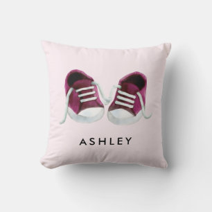 Pink Baby Sneakers Pillow, with Name, for Nursery Throw Pillow