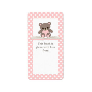 Pink Baby Teddy Bear on Book Cadeau Étiquette