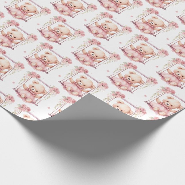 Pink Baby Toddler Teddy Bear Gift Wrapping Paper (Corner)