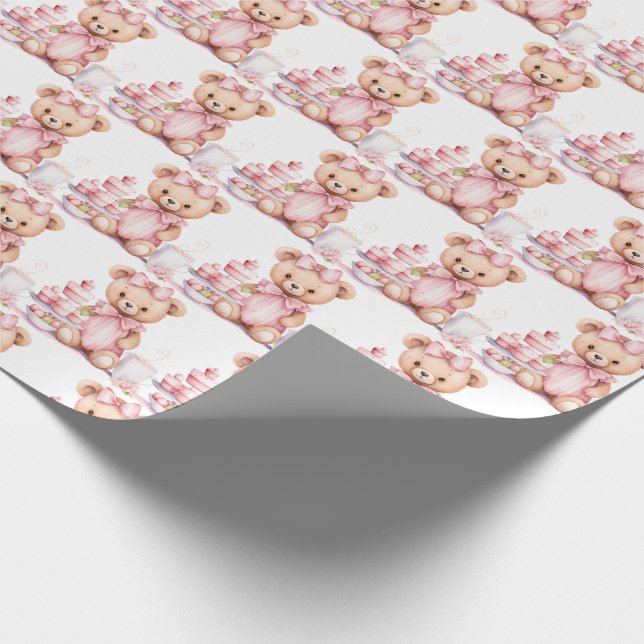 Pink Baby Toddler Teddy Bear Gift Wrapping Paper (Corner)