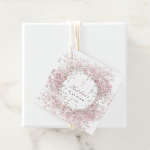 pink baby's breath Baptism thank you Favour Tags