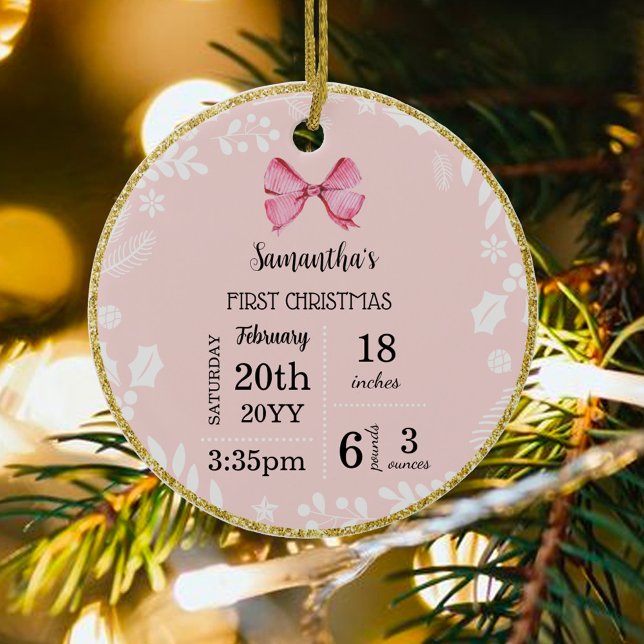 Pink Baby's First Christmas with photo Ceramic Ornament (Pink Baby's First Christmas with photo Ceramic Ornament)