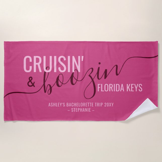 Pink Bachelorette Cruise Name Beach Towel (Front)