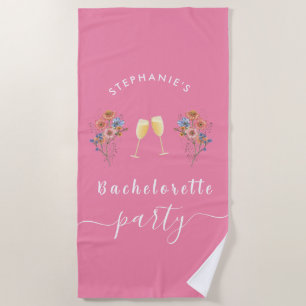 Pink Bachelorette Modern Floral Cocktail Beach Towel