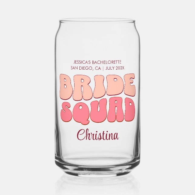 Pink Bachelorette Party Bride Squad Bridesmaid Can Glass (Front)