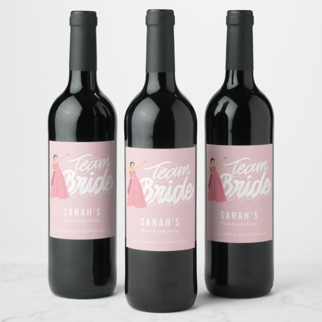 Pink Bachelorette Party Team Bride Bridesmaid Wine Label (Bottles)