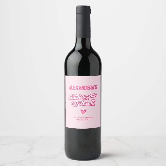 Pink Bachelorette Party Wine Label (Front)