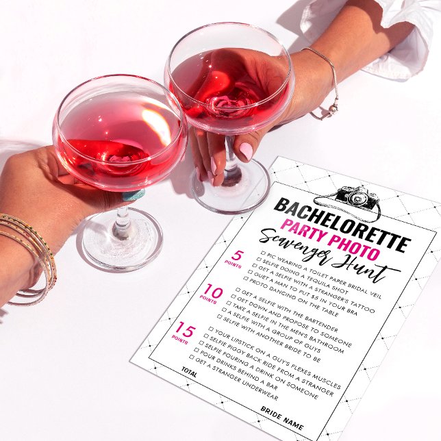 Pink Bachelorette Photo Scavenger Hunt Game Card (Creator Uploaded)