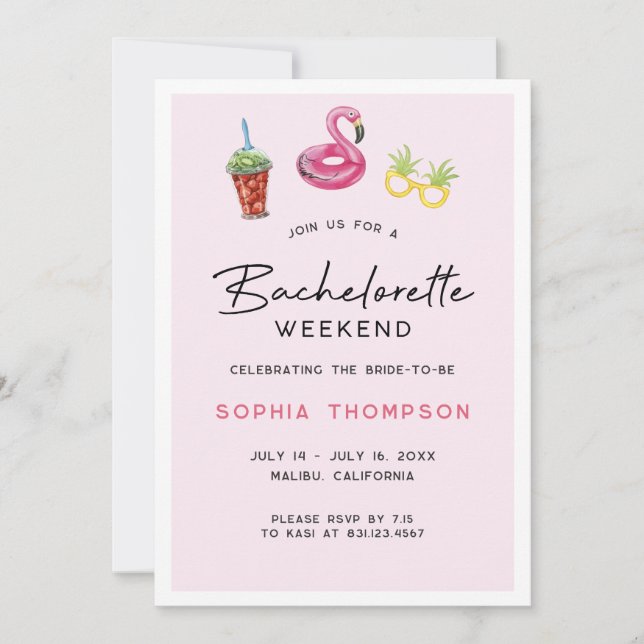 Pink Bachelorette Week-end Palm Beach Invitation (Devant)