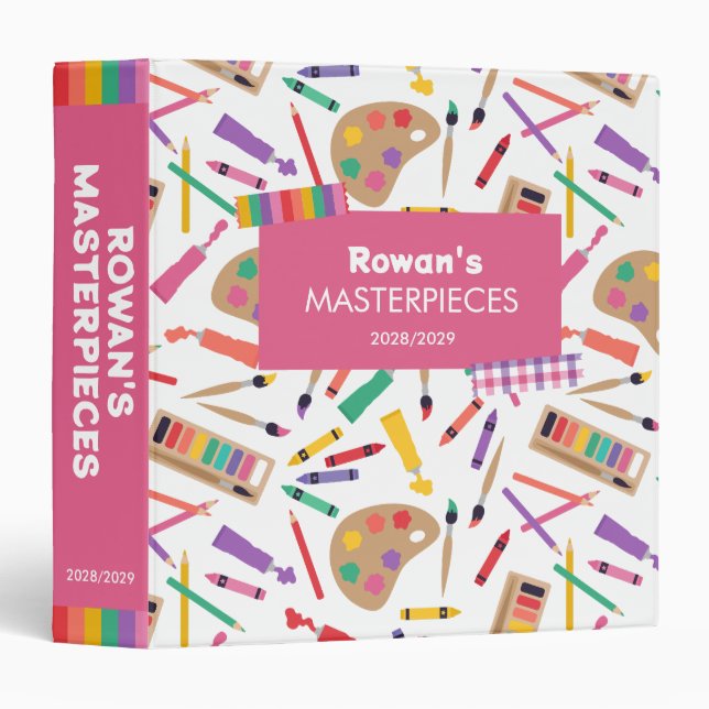 Pink Back to School Girl Student Artwork Binder (Front/Spine)